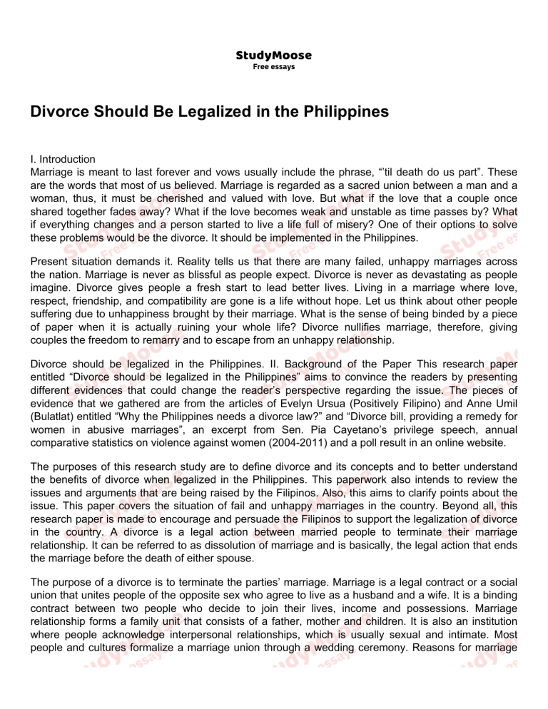 argumentative essay about legalizing divorce in the philippines