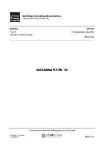 2014 P1 Mark Schemes 0846 Science Specimen Cambridge Primary Checkpoint