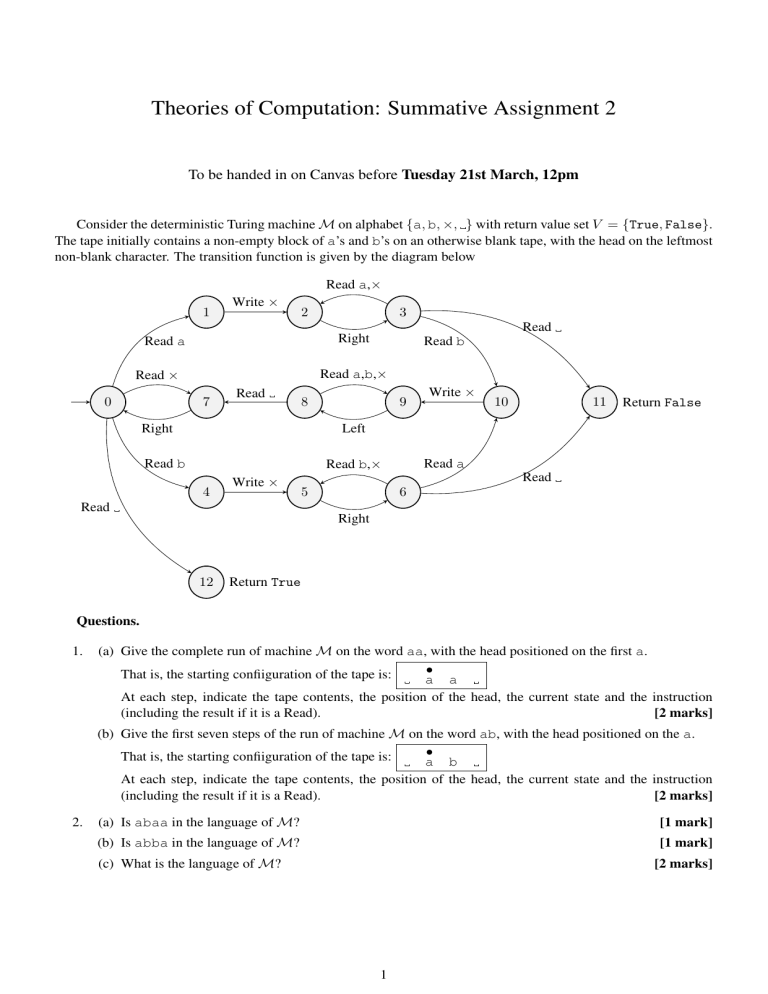Turing machines assignment computation theory
