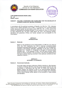 CHED Memo: BS Biology Program Standards