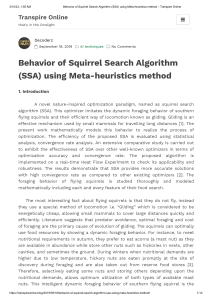 Behavior of Squirrel Search Algorithm (SSA) using Meta-heuristics method – Transpire Online