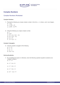 13. Complex Numbers Worksheet