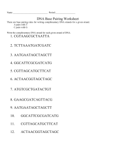 Bellringer-DNA Base Pairing Worksheet