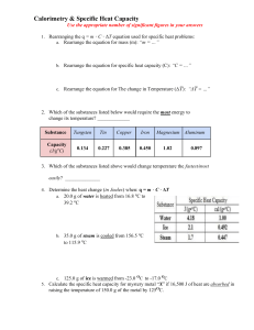 Calorimetry Worksheet