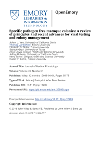 Specific pathogen free macaque colonies: a review of principles and recent advances for viral testing and colony management