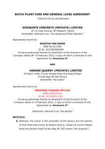 Batch Plant Hire Agreement - Scribante - Harare Quarry 27.02.23