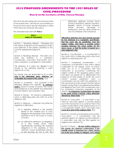 Civil Procedure Amendments: 2019 Lecture Notes