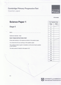 Primary Progression Test - Stage 6 Science Paper 1