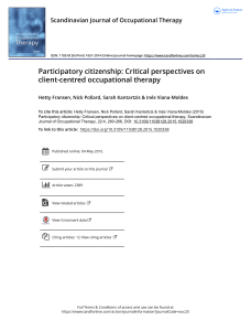 Participatory citizenship Critical perspectives on client centred occupational therapy