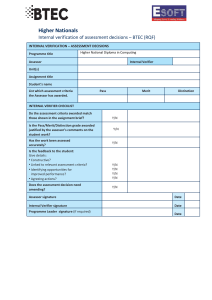 Assessment Verification Form - Higher National Diploma in Computing