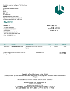 Invoice 3624 from Irresistible Learning trading as Pete Moorhouse Limited