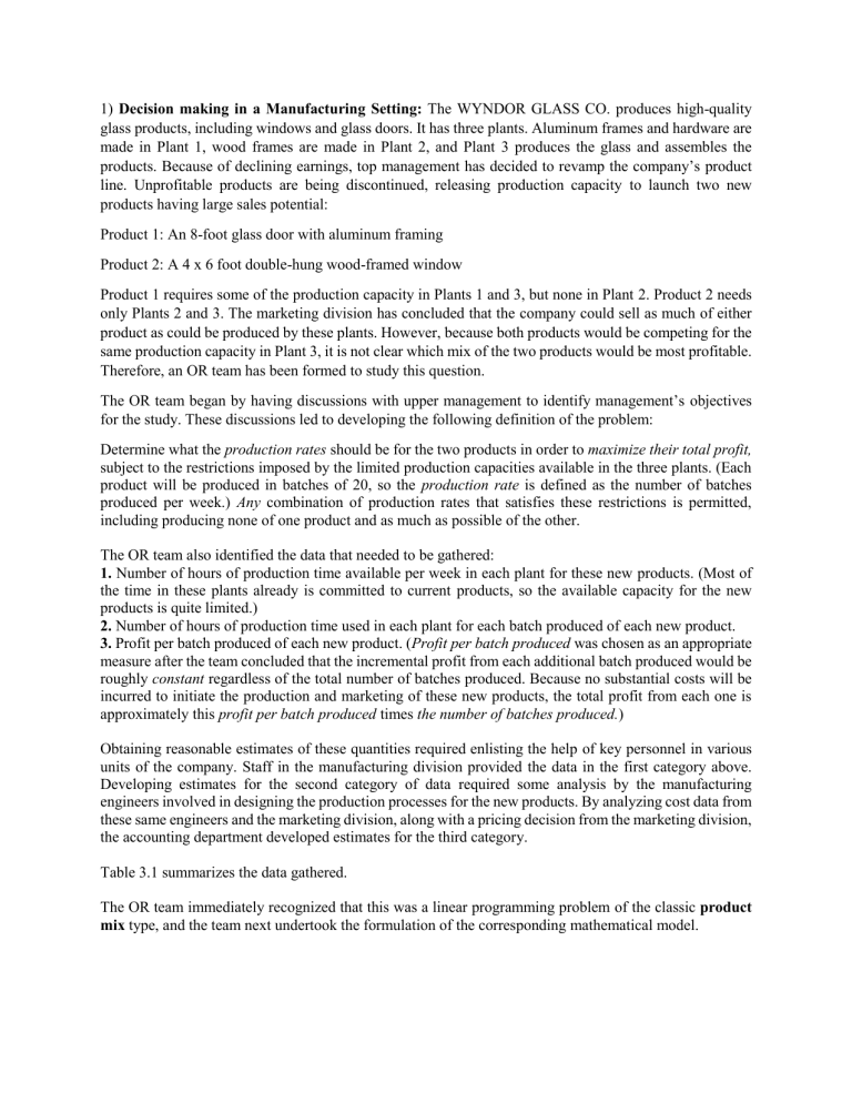 Optimization For Business Model Linear Programming Practice Questions