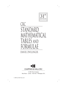Standard Mathematical Tables and Formulae 31st Edition - Zwillinger