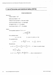 FORMULA SHEET MF19