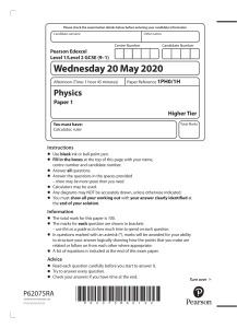 Physics Question Paper 2020 IGCSE