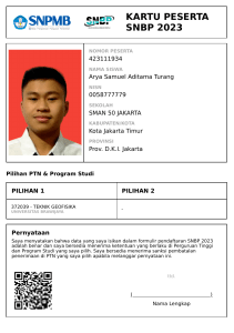 Kartu Peserta SNBP Arya Samuel Aditama Turang