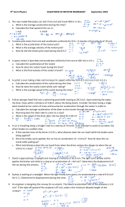 EQUATIONS OF MOTION WORKSHEET and solution