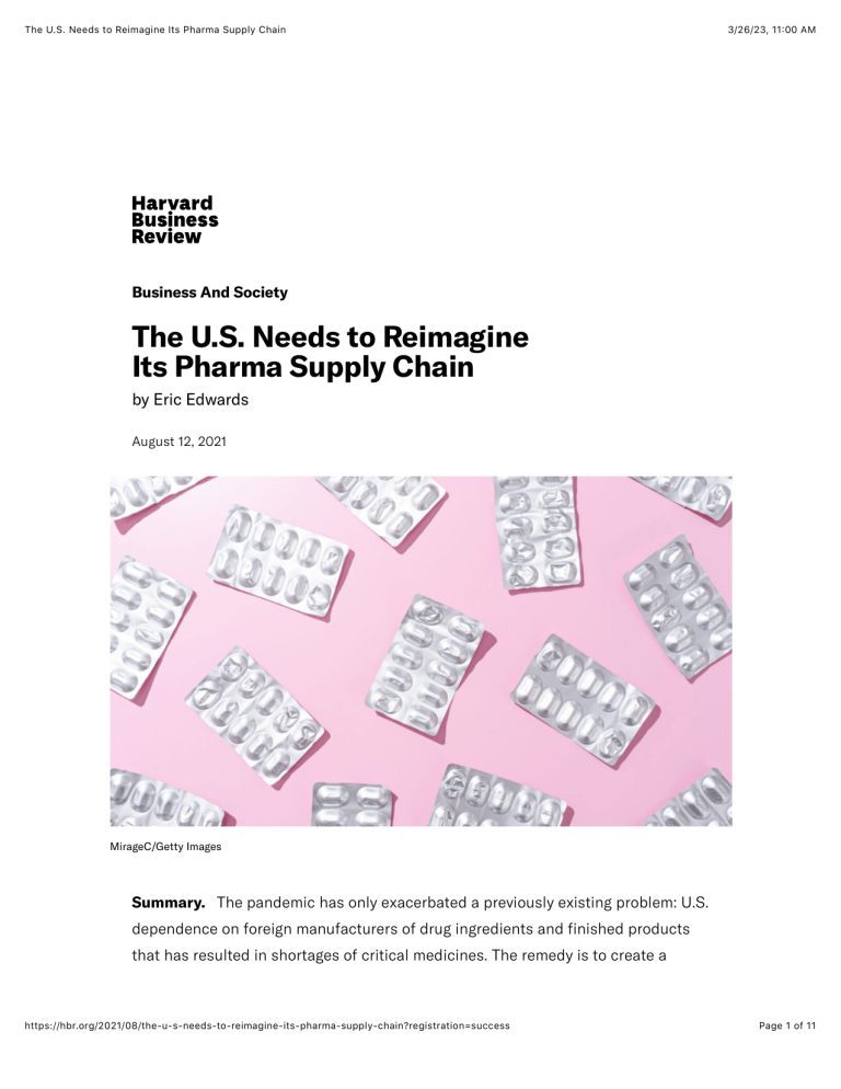 The U.S. Needs To Reimagine Its Pharma Supply Chain