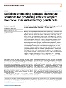 Sulfolane-containing aqueous electrolyte solutions for producing efficient ampere-hour-level zinc metal battery pouch cells