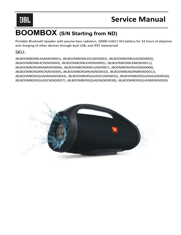 JBL BoomBox Portable Bluetooth Speaker User Manual