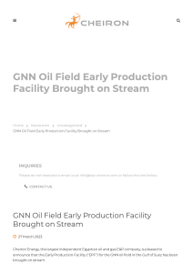 GNN Oil Field Early Production Facility Brought on Stream – Cheiron