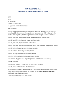 Sample Cover Letter for Form I-944 Adjustment of Marriage to U.S. Citizen