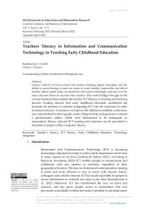 Teachers ‘literacy In Information and Communication Technology And Extent Of Integration In Teaching Early Childhood Education - for merge