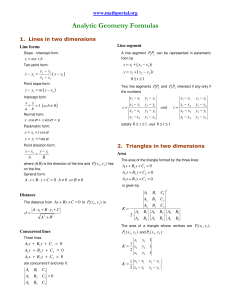 Analytic Geometry Formulas 1 Lines in tw