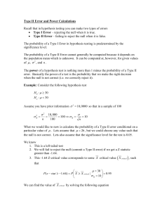 Type II Error and Power Calculations
