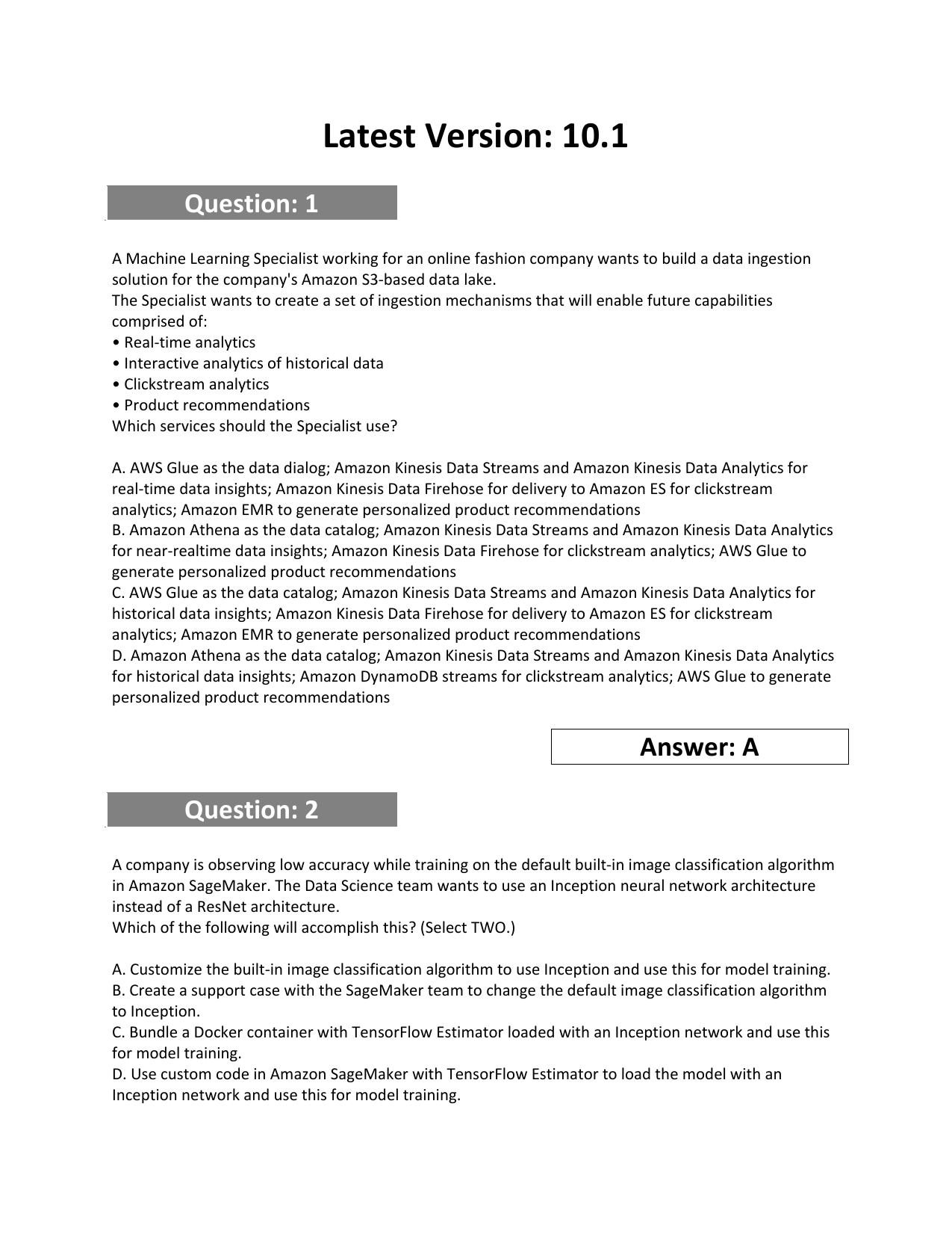 Demo MLS-C01 Test