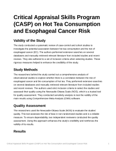 Critical Appraisal Skills Program (CASP) on Hot Tea Consumption and Esophageal Cancer Risk