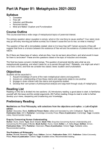 Part IA Paper 01 Metaphysics 2021-22