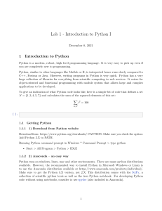 Lab 1 - Introduction to Python I