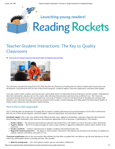 Teacher-Student Interactions  The Key to Quality Classrooms   Reading Rockets (#2)