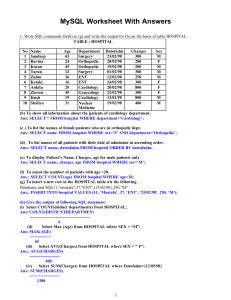 MySQL SQL Worksheet with Answers