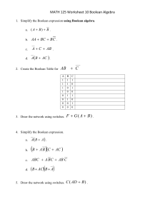 MATH 125 Worksheet 10 Boolean Algebra