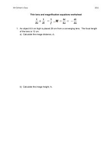 Thin lens and magnification equations worksheet