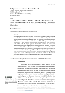 Conscious Discipline Program Towards Development of Social Foundation Skills in the Context of Early Childhood Education