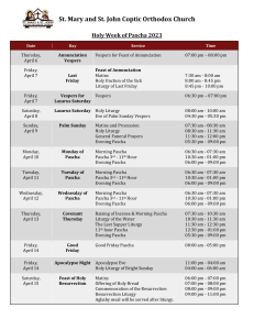 SMSJ Holy Week Schedule 2023