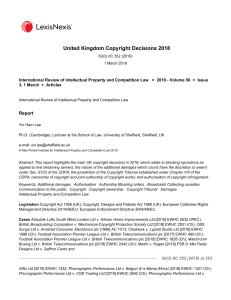 United Kingdom Copyright Decisions 2018