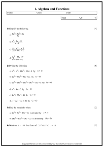 Algebra and Functions 2