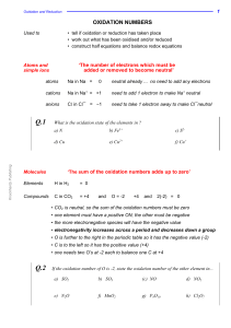 Oxidation Numbers, Redox and Half Equations