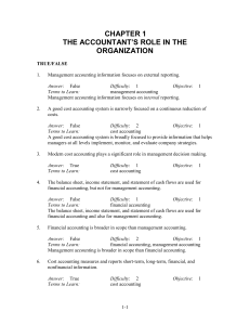 CHAPTER 1 THE ACCOUNTANTS ROLE IN THE ORG.