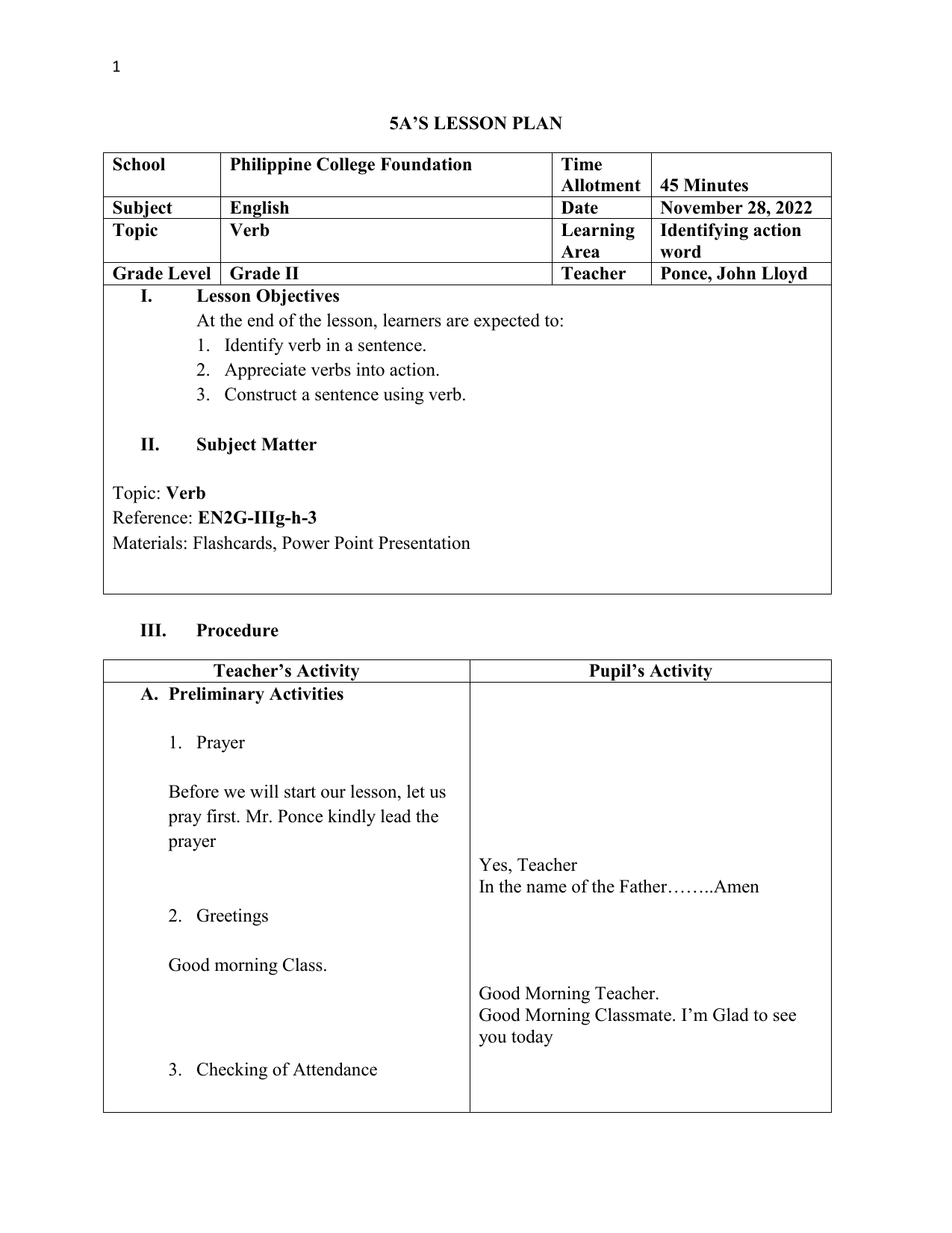 5A S DETAILED LESSON PLAN VERB 51 OFF