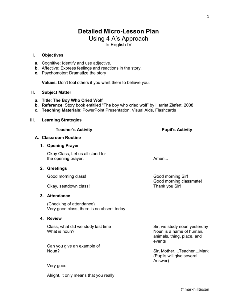 Detailed Lesson Plan Using 4 As Ap 2 