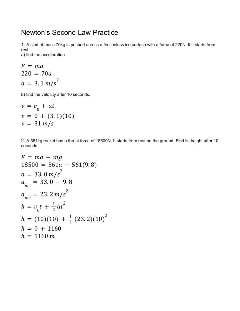 Newtons Second Law Worksheet CAITLIN SYME