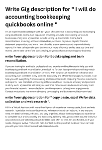 Write Gig description for  I will do accounting bookkeeping quickbooks online 