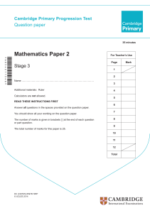 Cambridge Primary Progression Test - Stage 3 Mathematics 2014 Paper 2 Question
