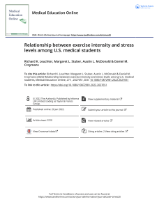 Relationship between exercise intensity and stress levels among U S medical students