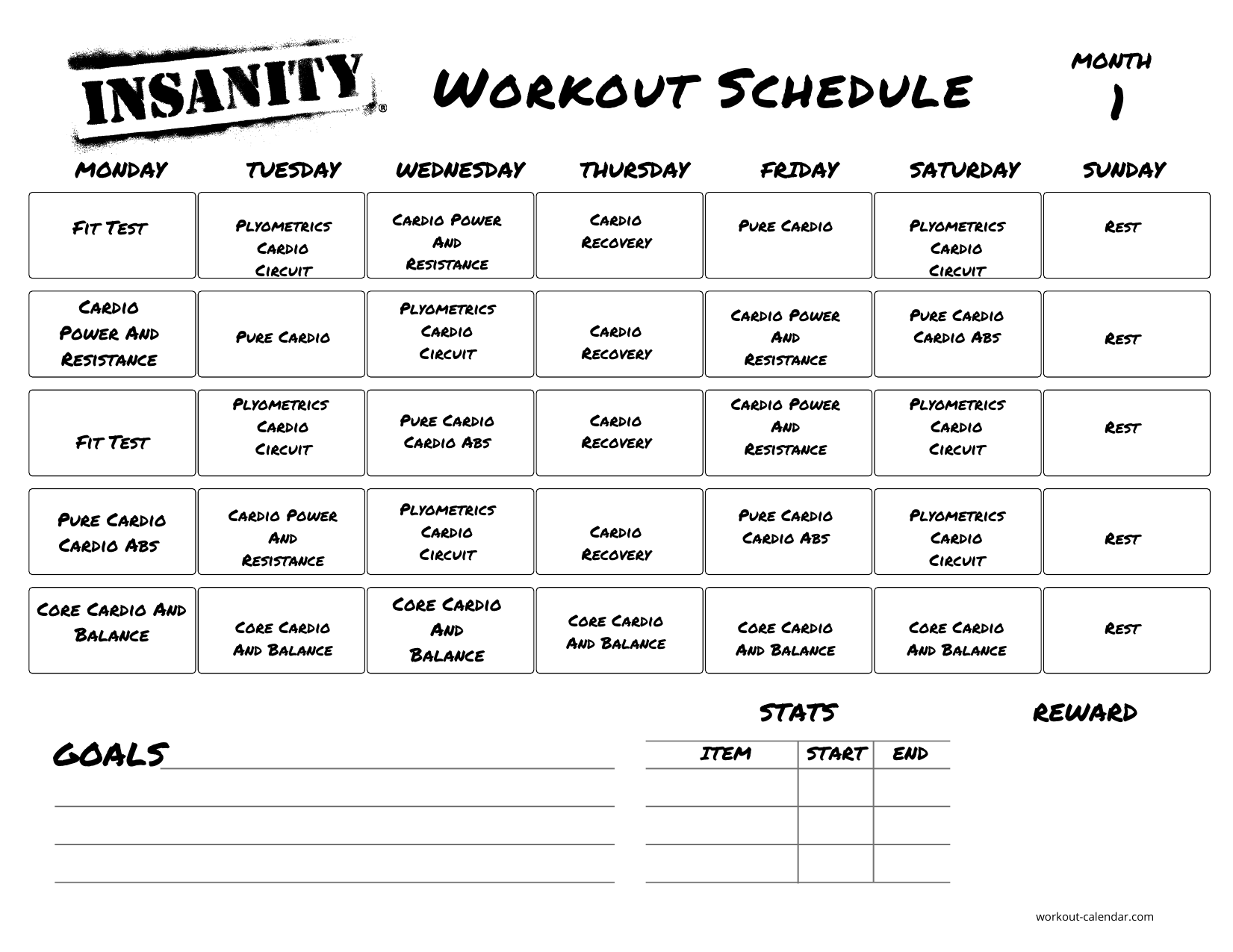 Insanity Schedule Month 1